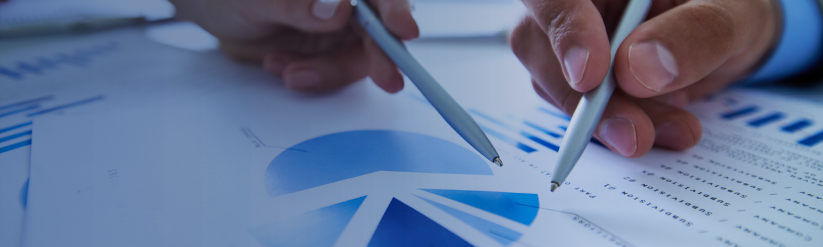 Hands with pens pointing to a chart; HFMA Custom Research